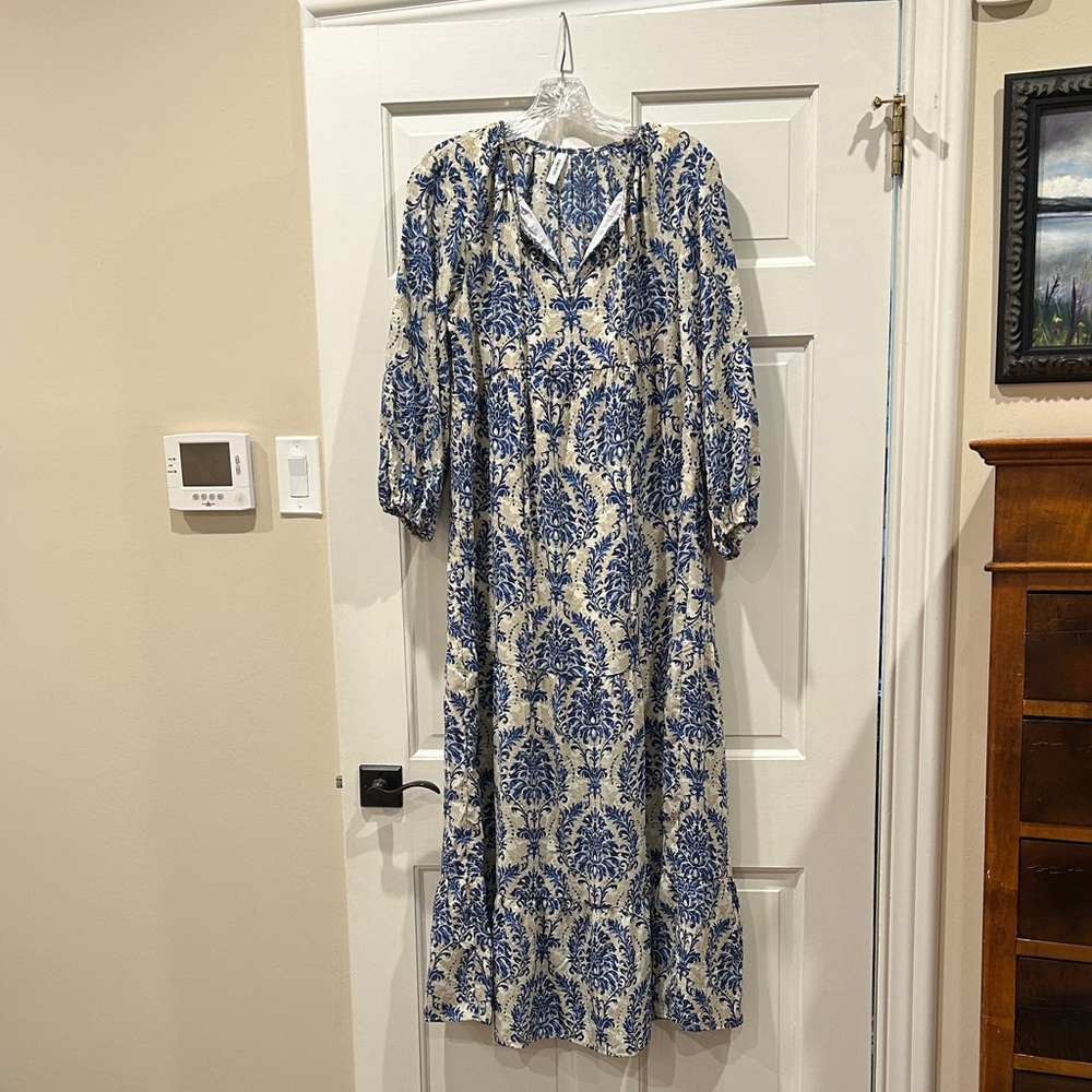 Chic Blue and Cream Maxi Dress. Lined. Never worn!